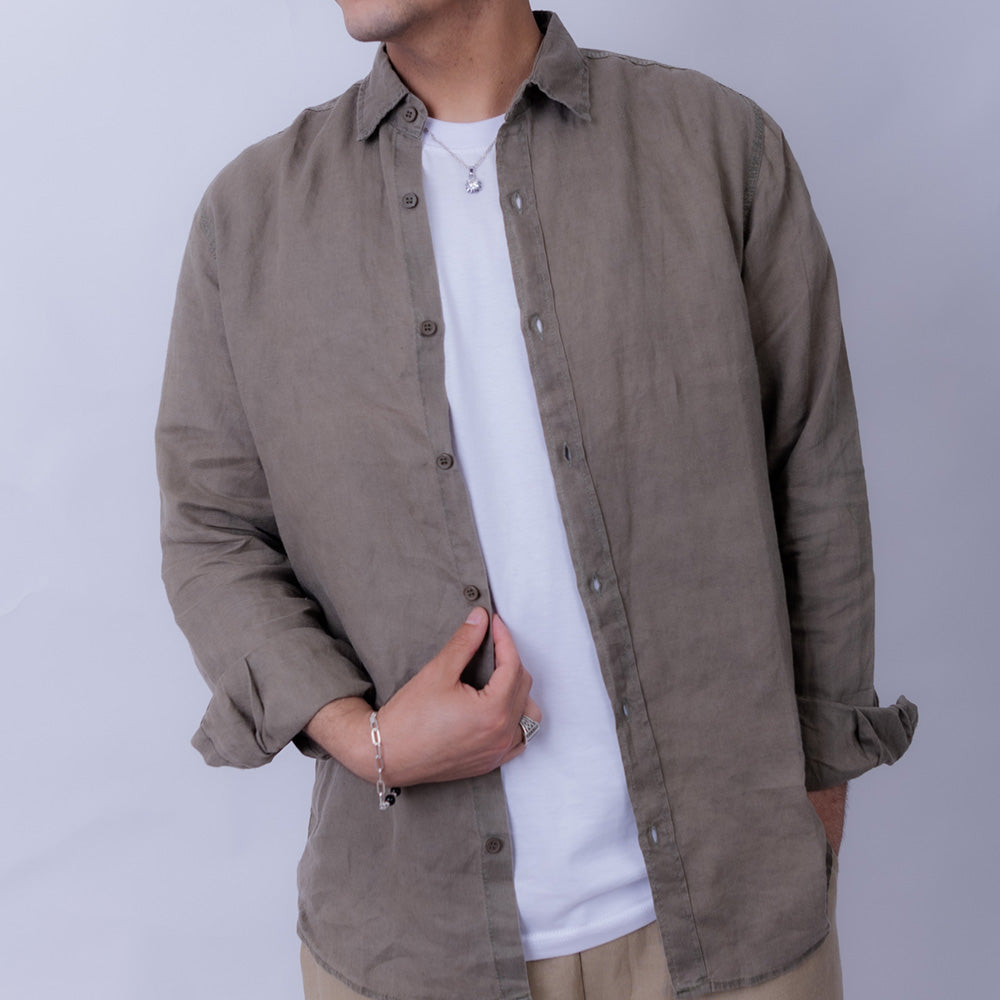 Relaxed Fit Linen Long Sleeve Shirt for Men