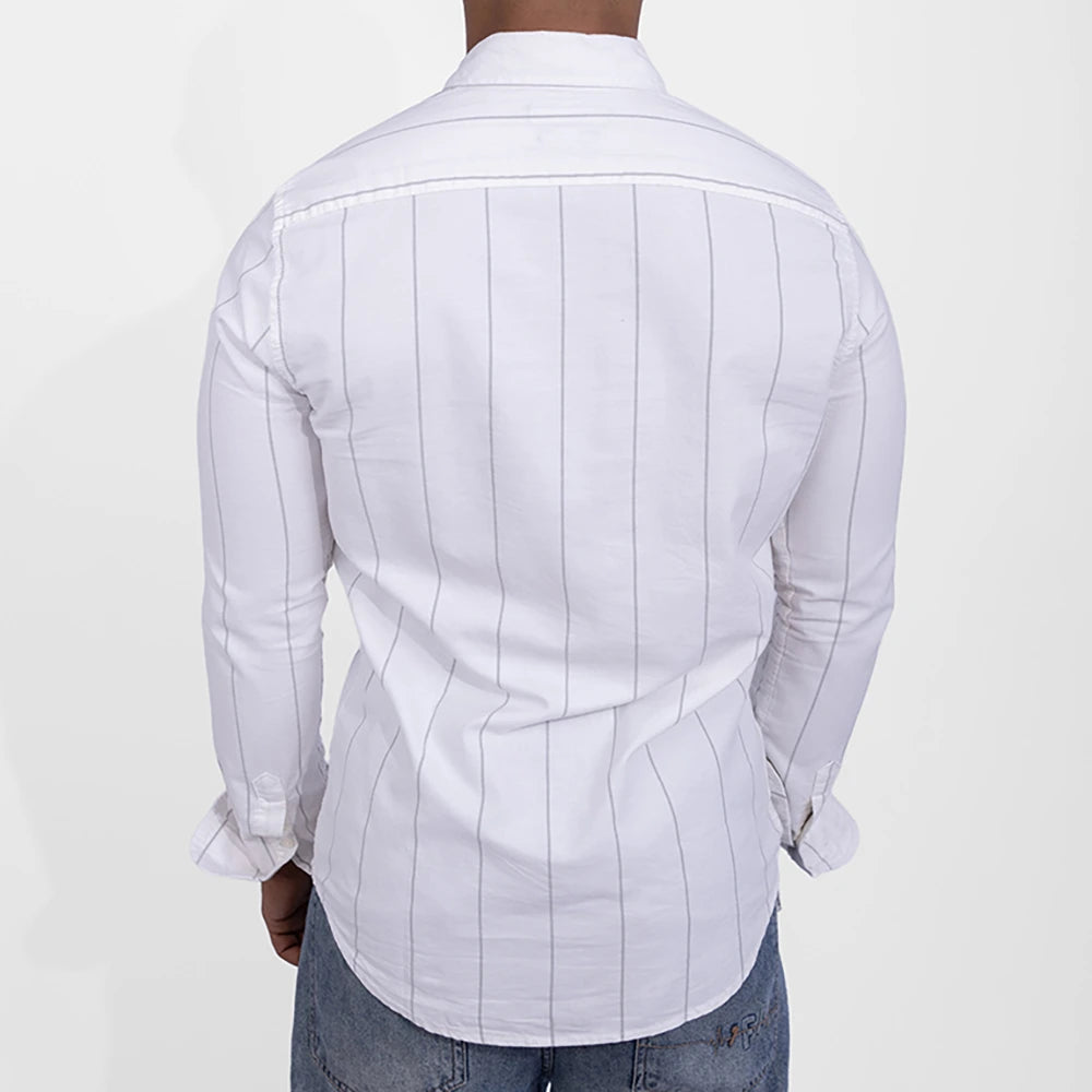  قميص أكسفورد مخطط كم طويل Slim Fit للرجال