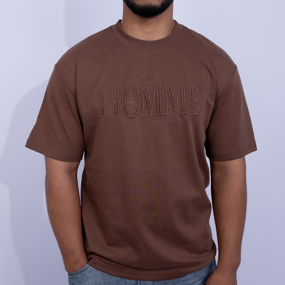تيشيرت قطن أوفرسايز بطباعة نص أمامية للرجال | Giovane Clothing