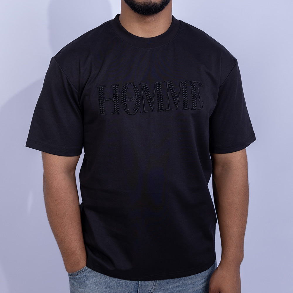 تيشيرت قطن أوفرسايز بطباعة نص أمامية للرجال | Giovane Clothing