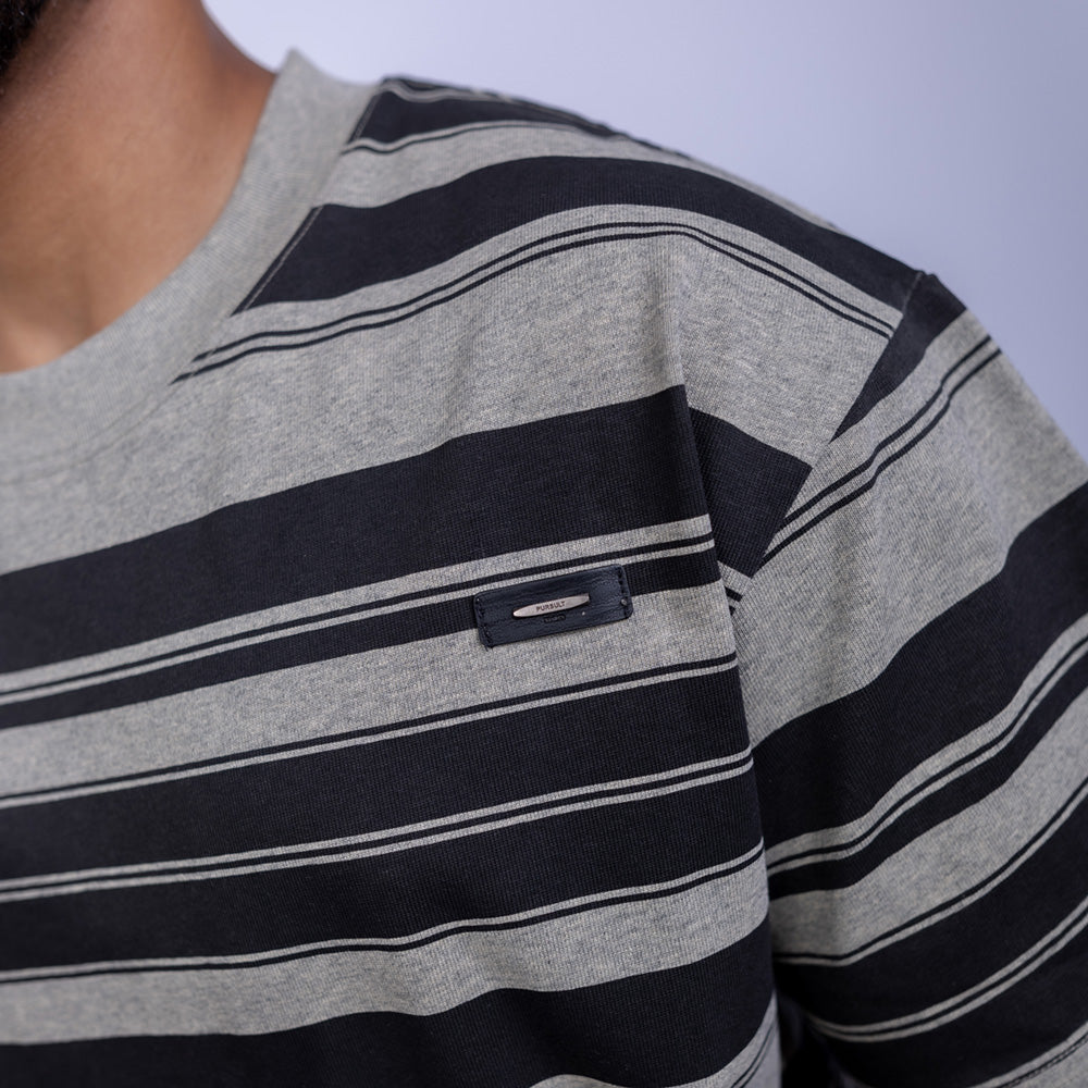 تيشيرت راوند أوفرسايز قطن بخطوط أفقية للرجال | Giovane Clothing