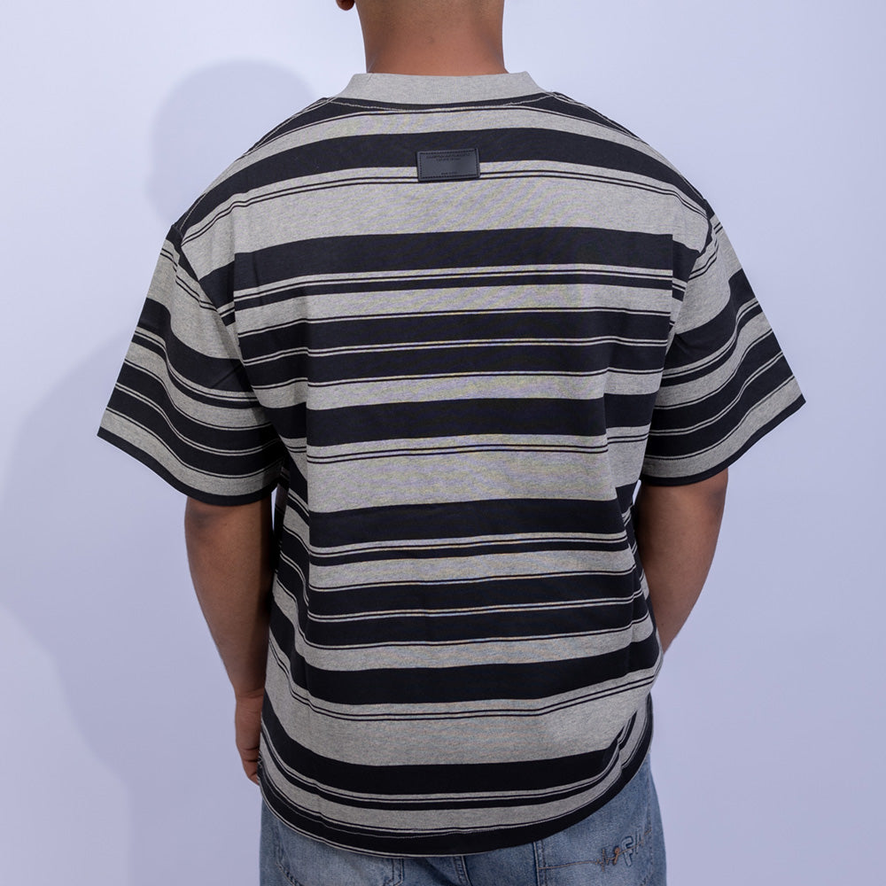 تيشيرت راوند أوفرسايز قطن بخطوط أفقية للرجال | Giovane Clothing