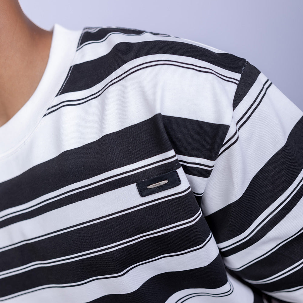 تيشيرت راوند أوفرسايز قطن بخطوط أفقية للرجال | Giovane Clothing