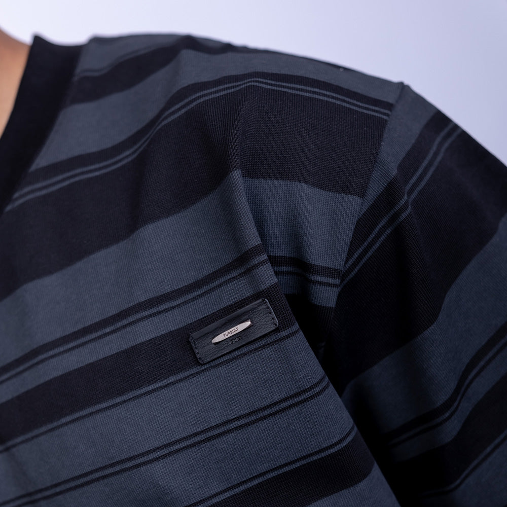 تيشيرت راوند أوفرسايز قطن بخطوط أفقية للرجال | Giovane Clothing