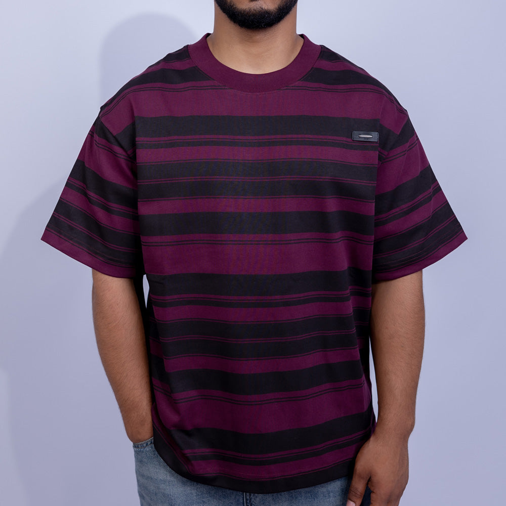تيشيرت راوند أوفرسايز قطن بخطوط أفقية للرجال | Giovane Clothing