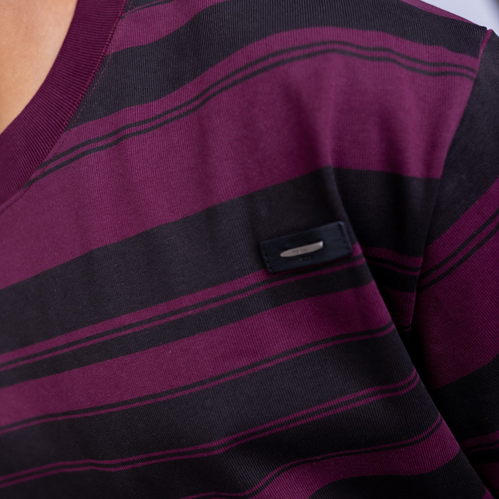 تيشيرت راوند أوفرسايز قطن بخطوط أفقية للرجال | Giovane Clothing