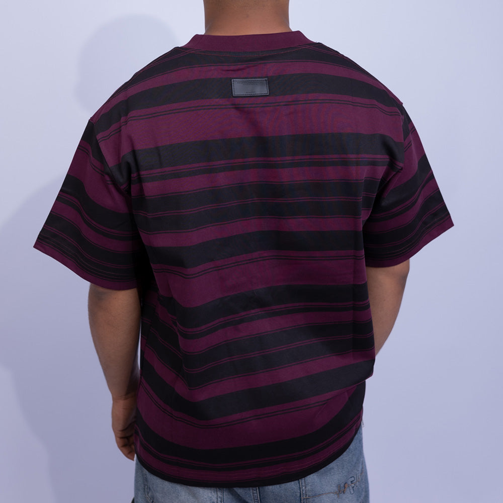 تيشيرت راوند أوفرسايز قطن بخطوط أفقية للرجال | Giovane Clothing