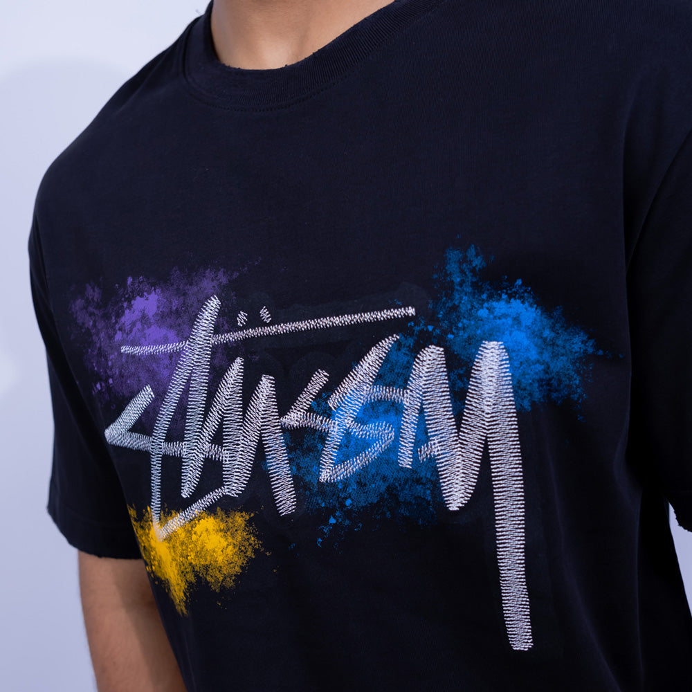 Oversized Cotton Graffiti Script Graphic T-Shirt for Men | Giovane Clothing