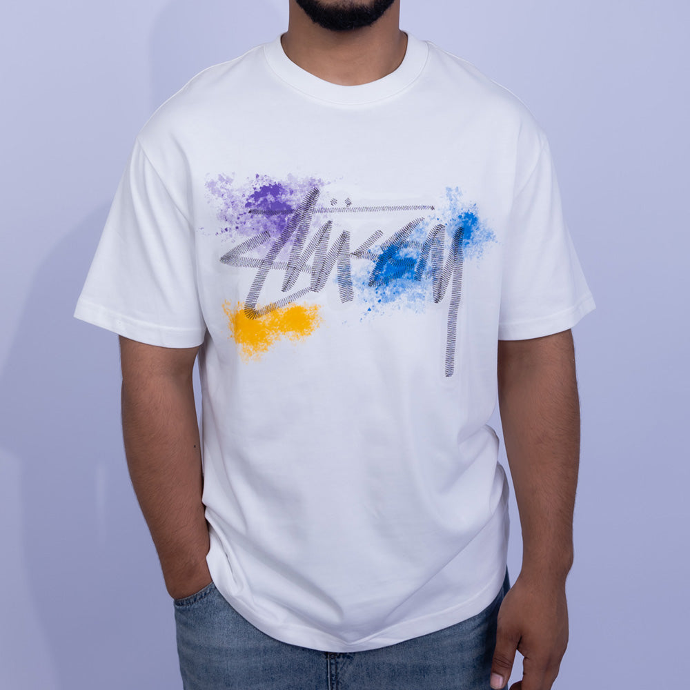 تيشيرت راوند أوفرسايز قطن بطباعة جرافيتي سكريبت للرجال | Giovane Clothing
