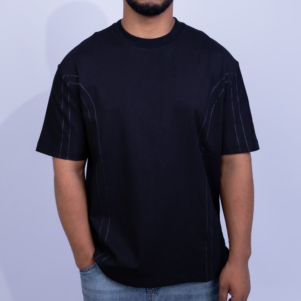 تيشيرت قطن أوفرسايز بغرزة كونتراست للرجال | Giovane Clothing