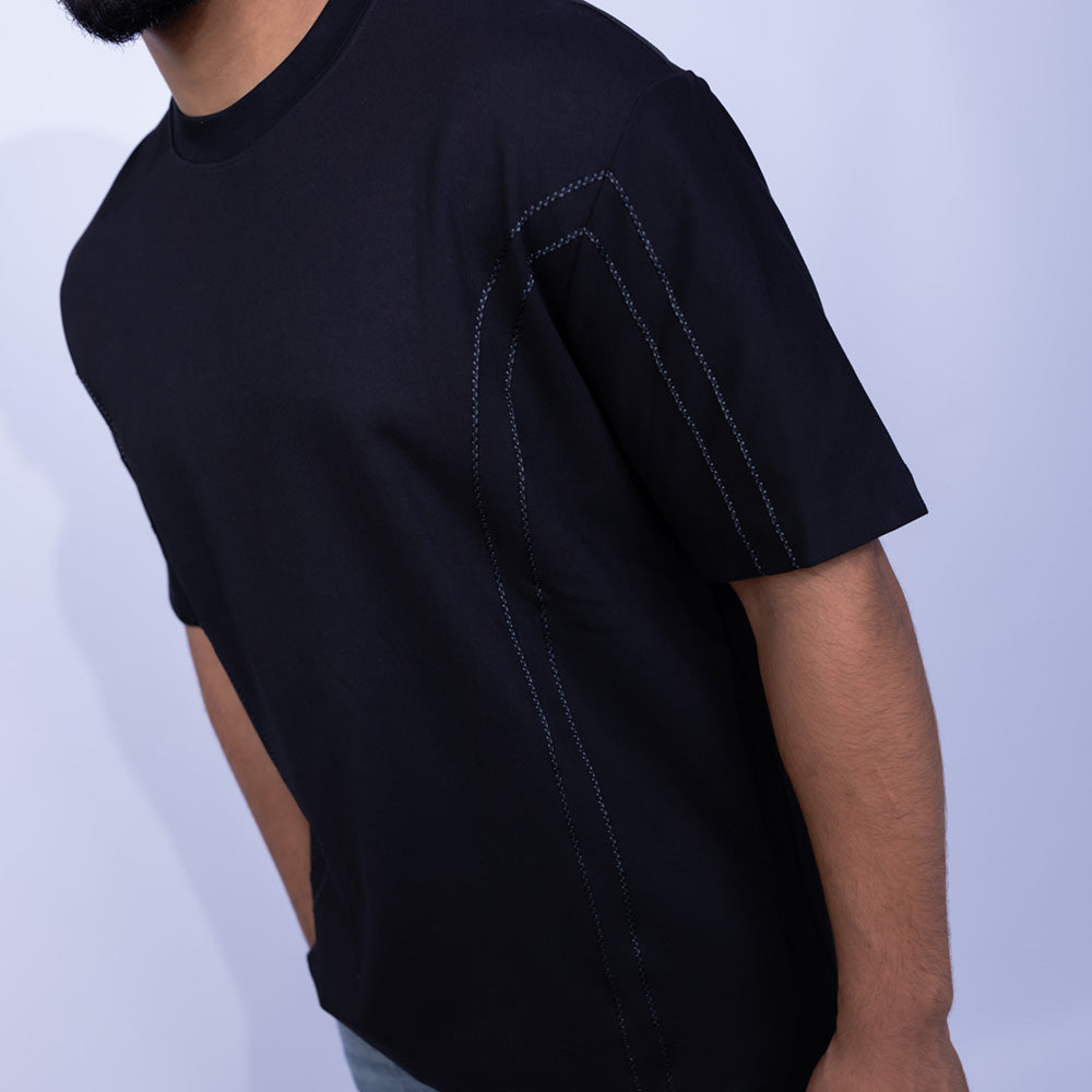 تيشيرت قطن أوفرسايز بغرزة كونتراست للرجال | Giovane Clothing