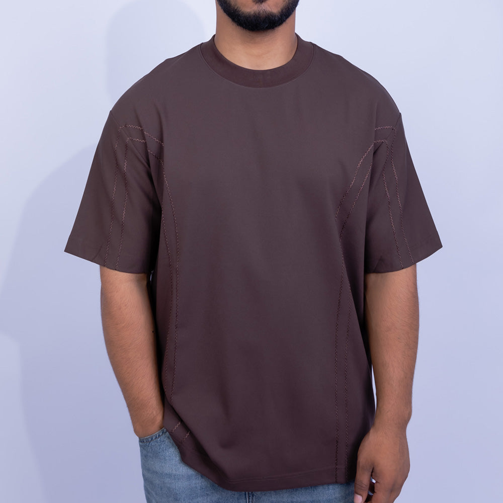 تيشيرت قطن أوفرسايز بغرزة كونتراست للرجال | Giovane Clothing