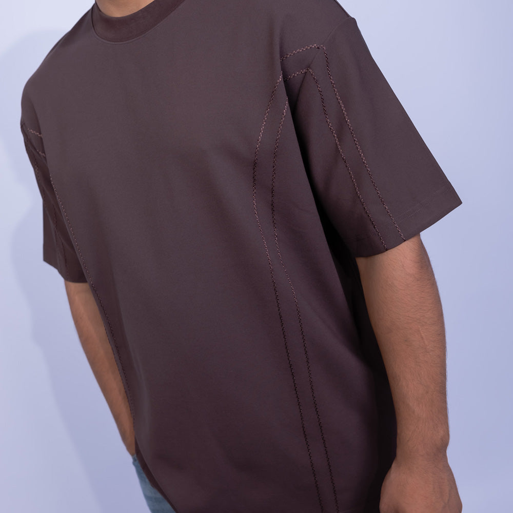 تيشيرت قطن أوفرسايز بغرزة كونتراست للرجال | Giovane Clothing