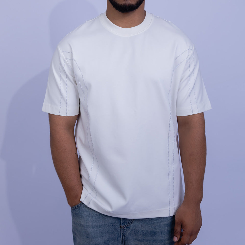 تيشيرت قطن أوفرسايز بغرزة كونتراست للرجال | Giovane Clothing