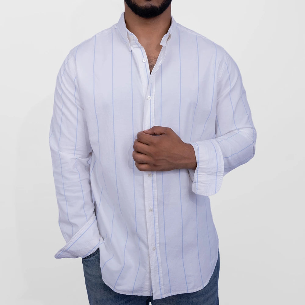 قميص أكسفورد مخطط كم طويل Slim Fit للرجال
