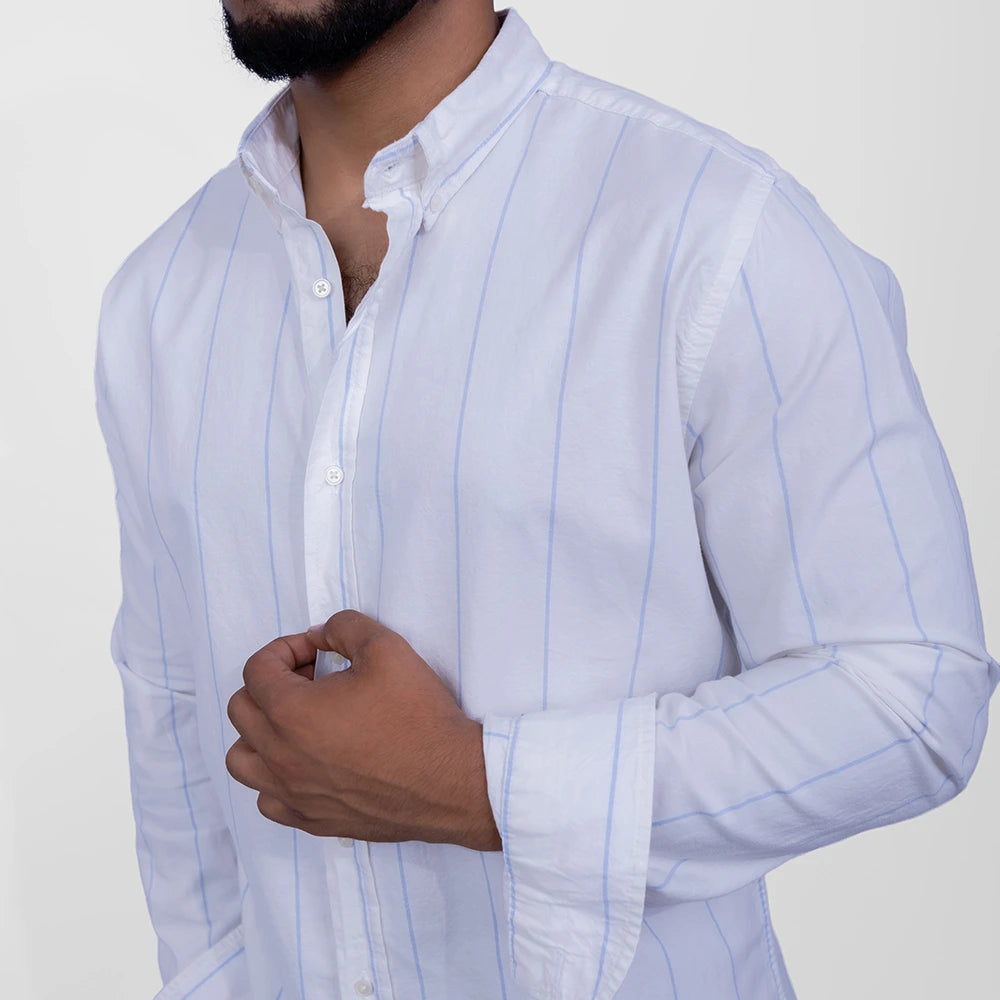  قميص أكسفورد مخطط كم طويل Slim Fit للرجال