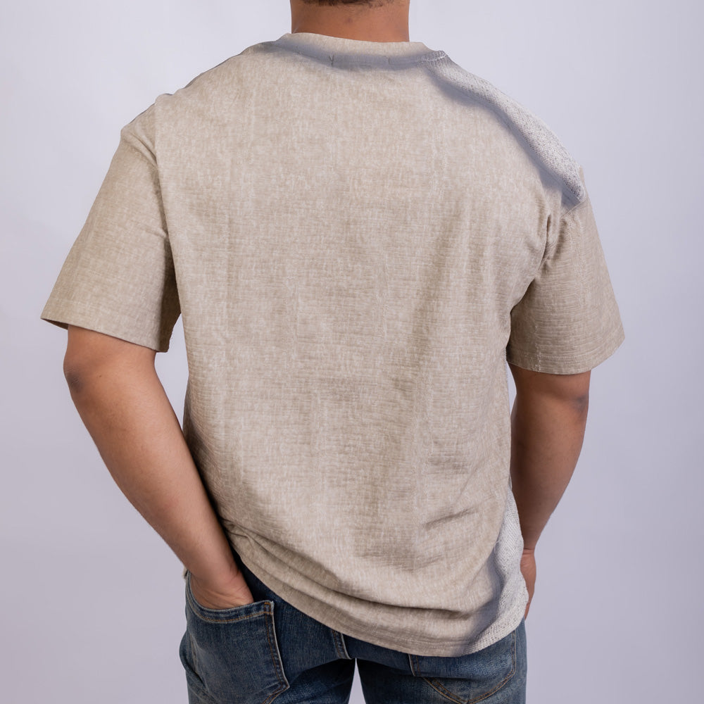 Oversized Men's Cotton Contrast Panel Metal Studs Crew Neck T-Shirt