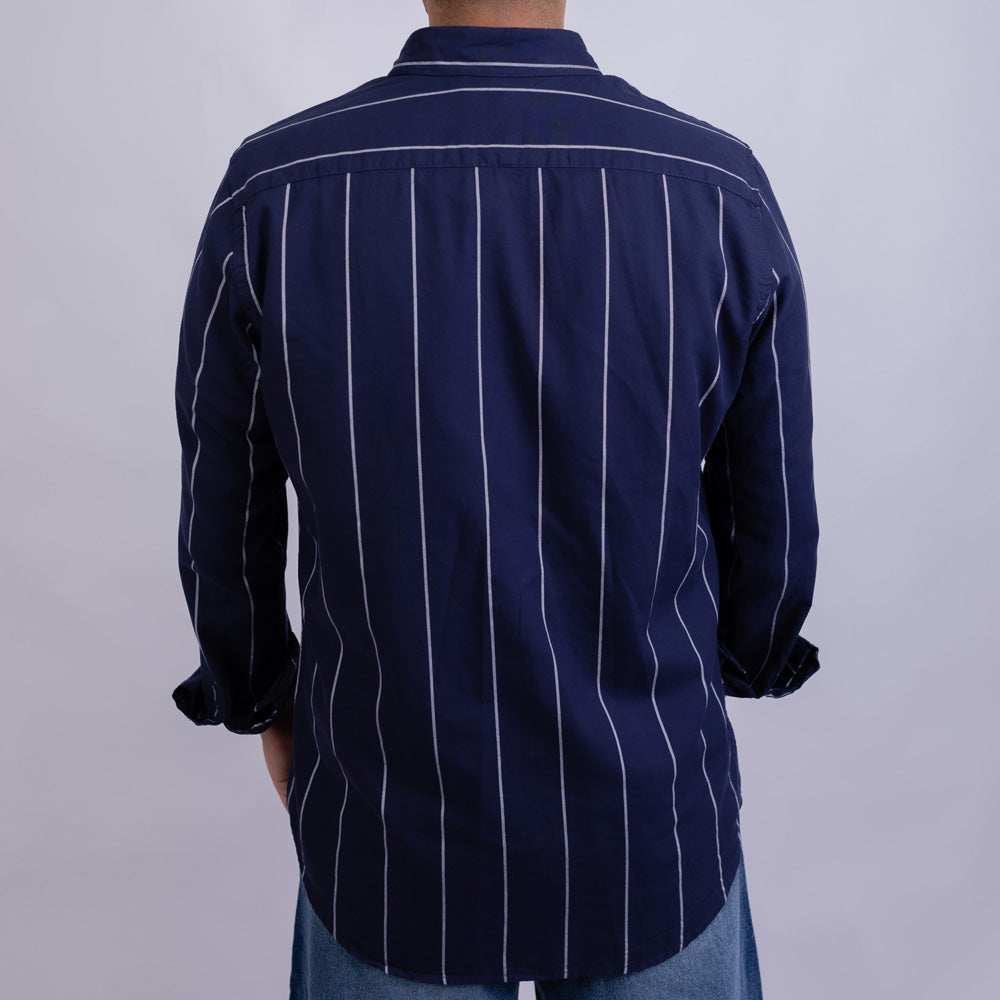 Slim Fit Oxford Striped Long Sleeve Shirt for Men