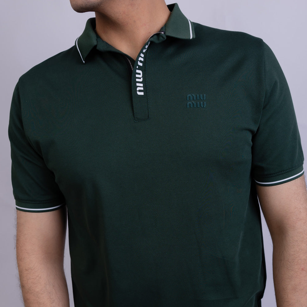 Slim Fit Men's Half-Zip Cotton Polo T-Shirt