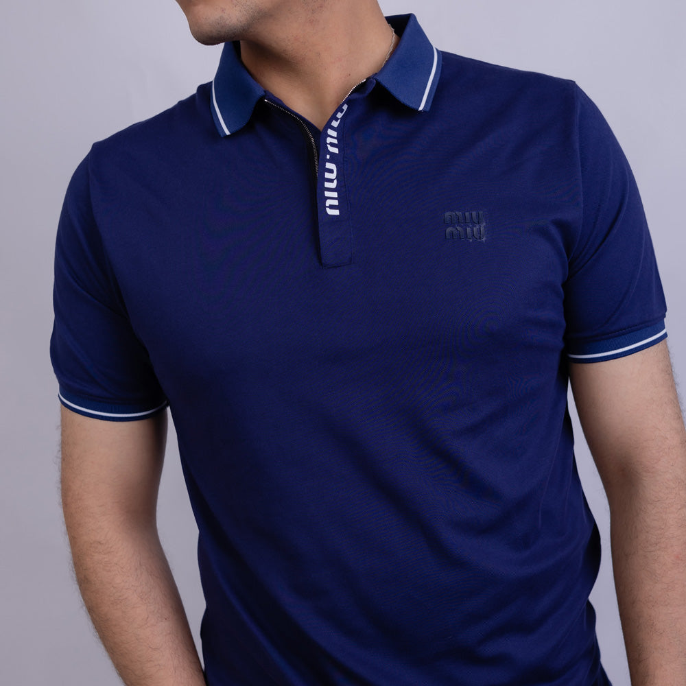 Slim Fit Men's Half-Zip Cotton Polo T-Shirt
