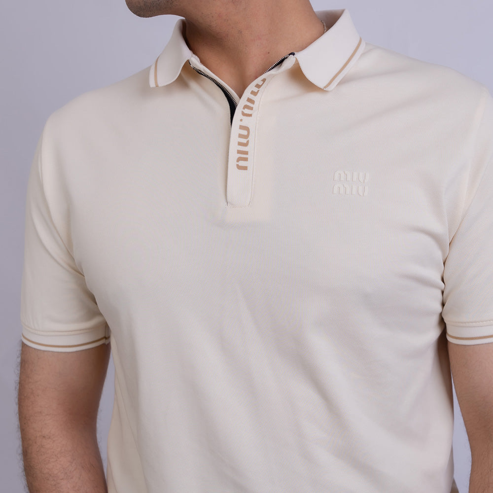 Slim Fit Men's Half-Zip Cotton Polo T-Shirt