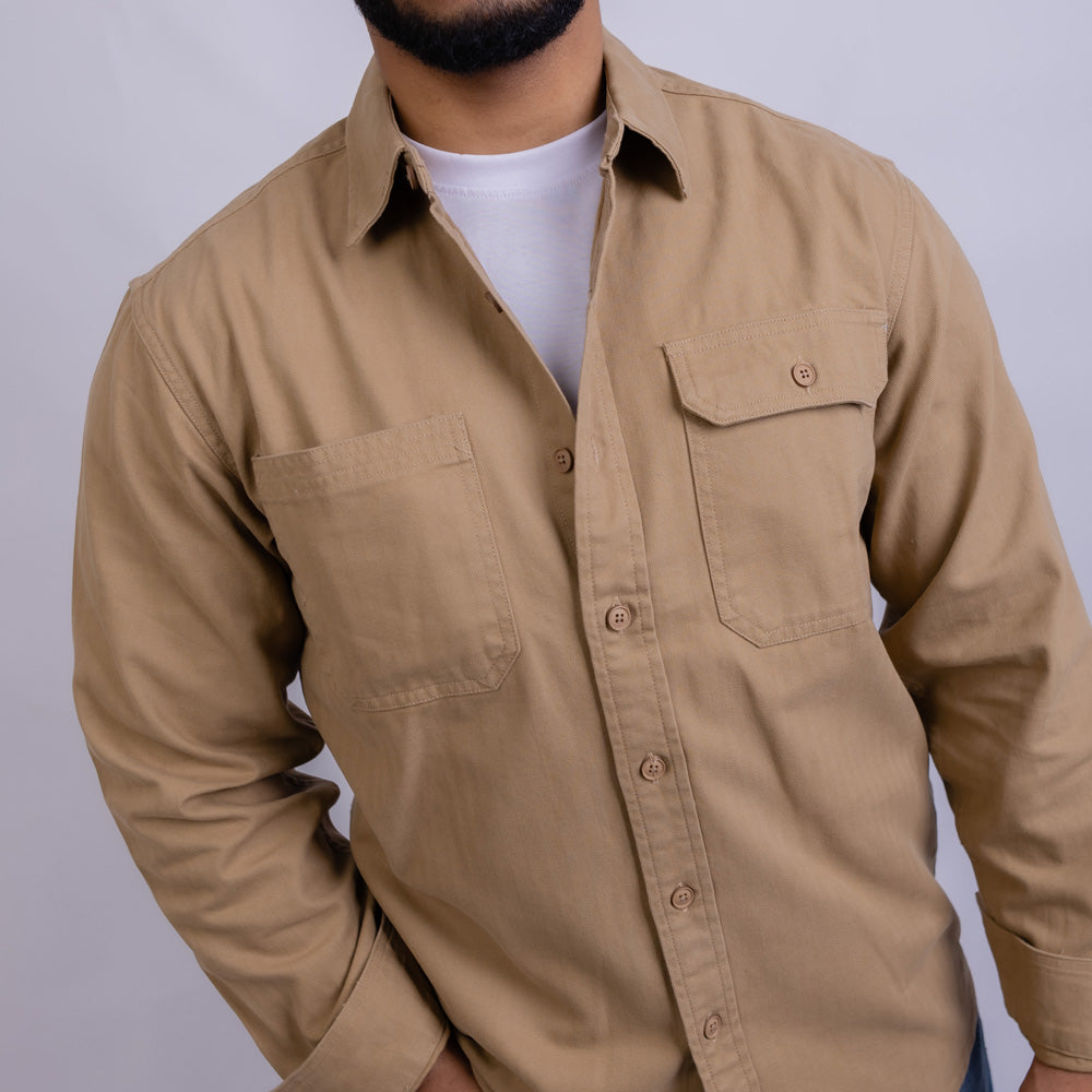 Relaxed Fit Gabardine Long Sleeve Shirt for Men