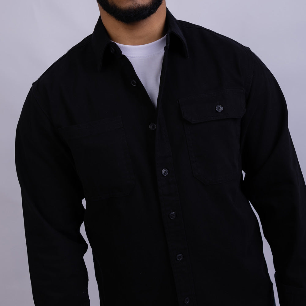 Relaxed Fit Gabardine Long Sleeve Shirt for Men