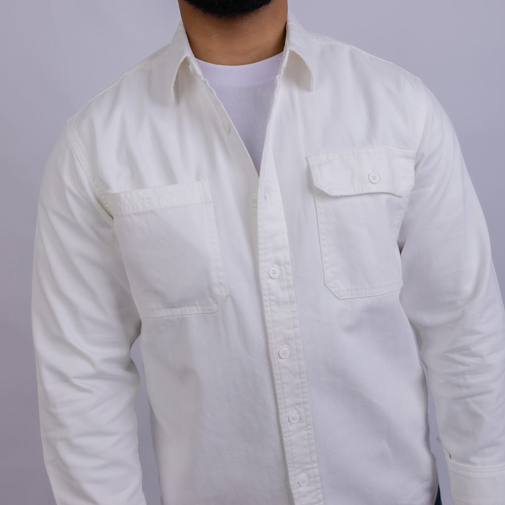 Relaxed Fit Gabardine Long Sleeve Shirt for Men