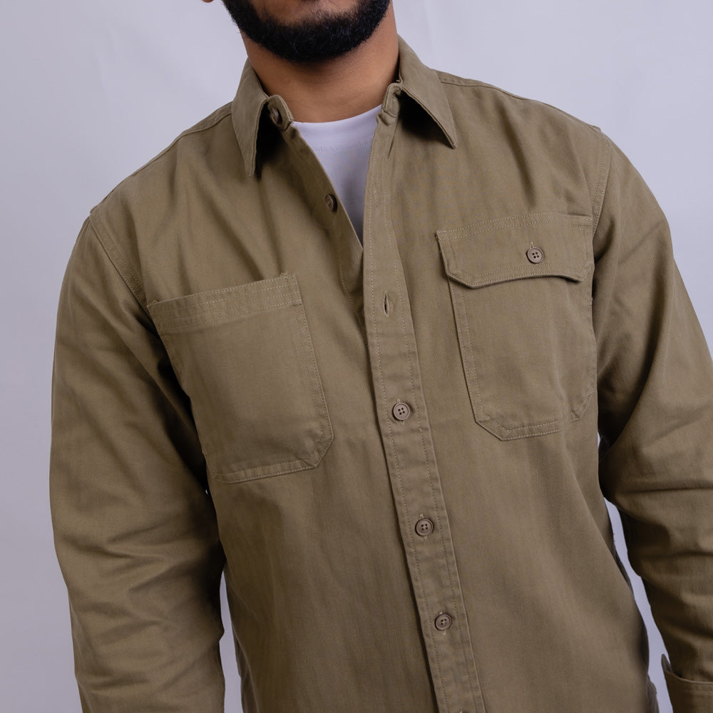 Relaxed Fit Gabardine Long Sleeve Shirt for Men