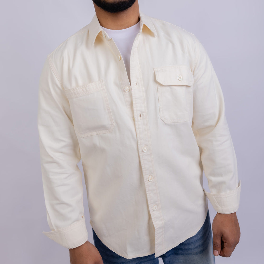 Relaxed Fit Gabardine Long Sleeve Shirt for Men