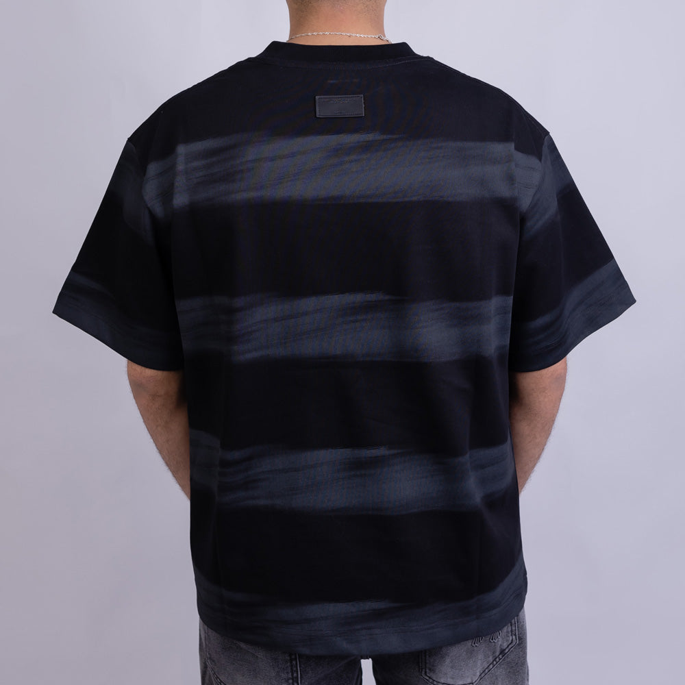 Oversized Men's Cotton Striped Chest Print Round Neck T-Shirt