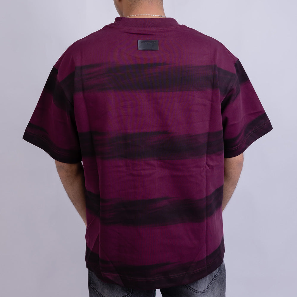 Oversized Men's Cotton Striped Chest Print Round Neck T-Shirt