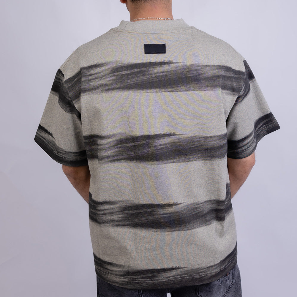 Oversized Men's Cotton Striped Chest Print Round Neck T-Shirt