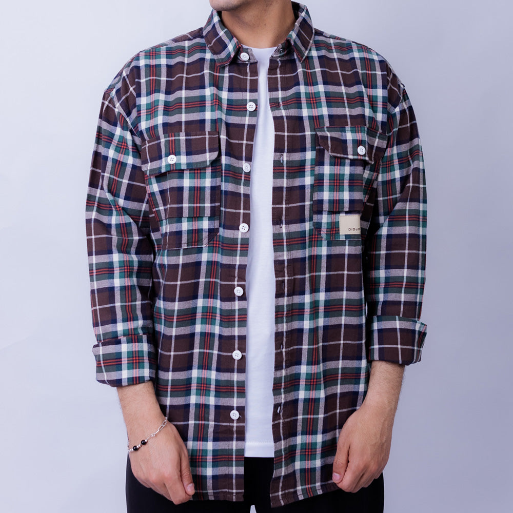 Relaxed Fit Flannel Long Sleeve Shirt for Men