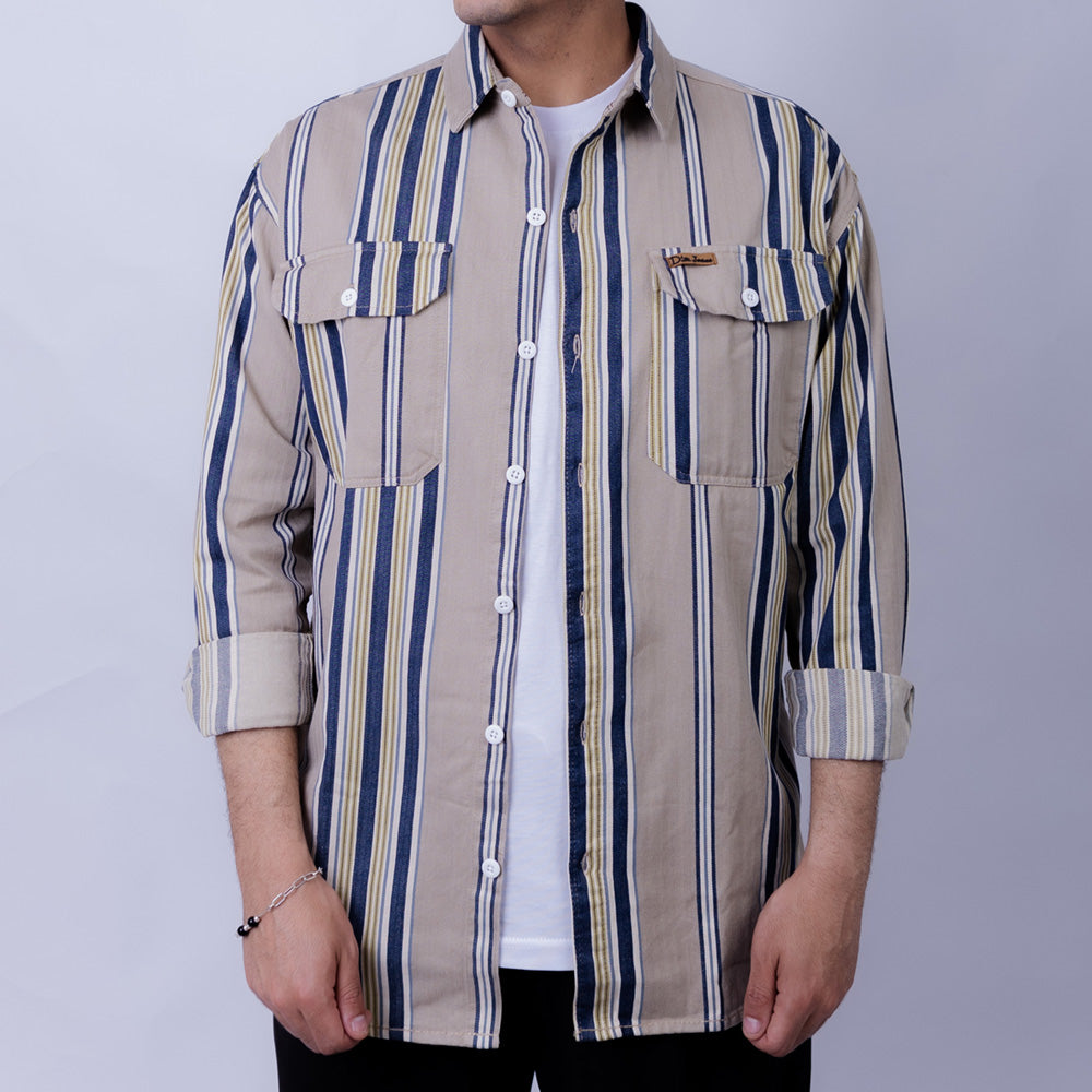 Relaxed Fit Cotton Long Sleeve Shirt for Men