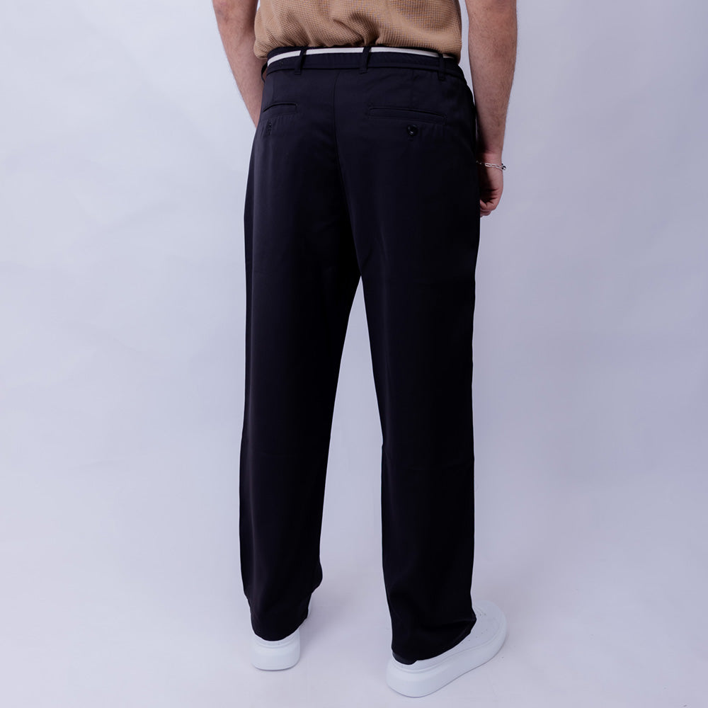 Wide Leg Cotton Blend Pleated Pants for Men