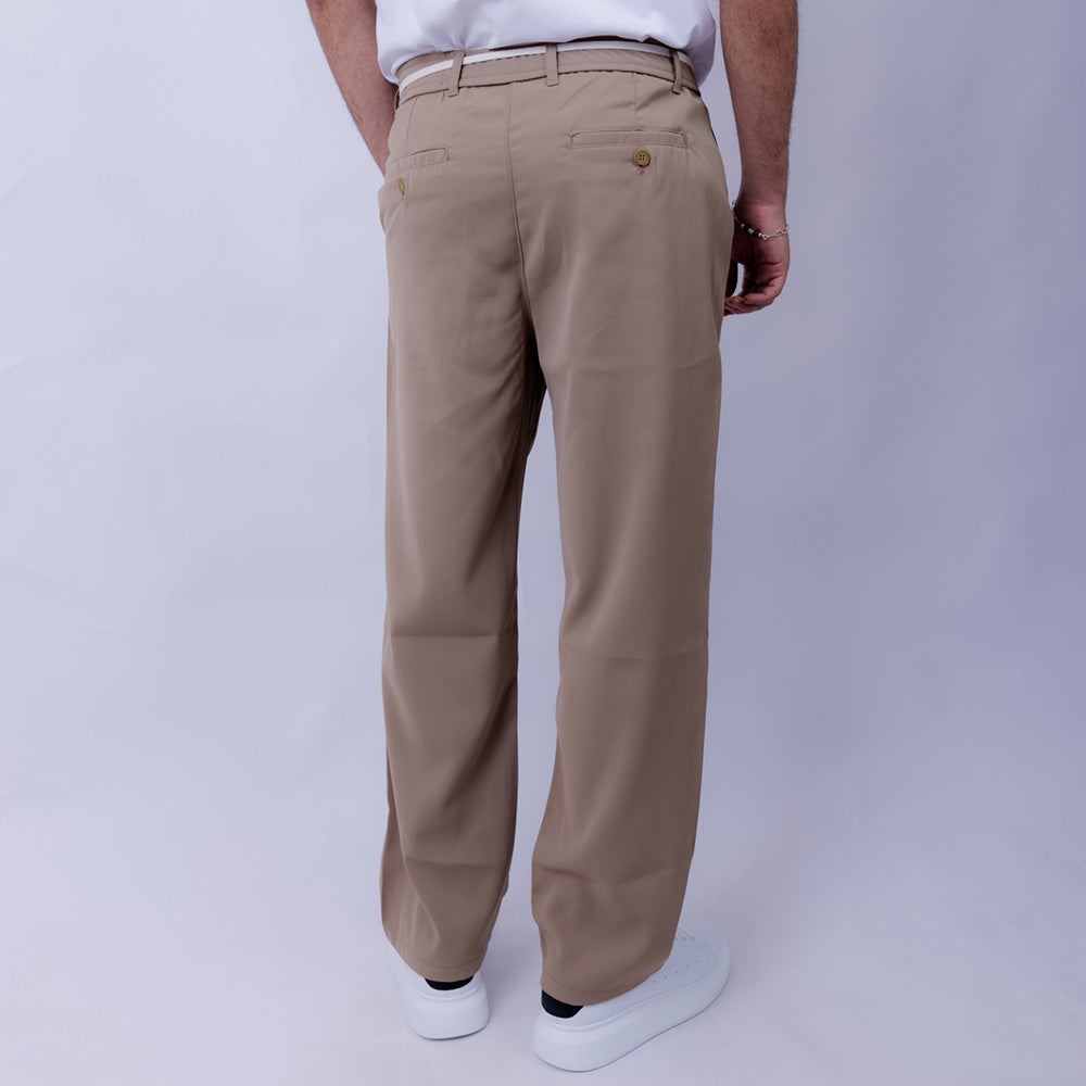 Wide Leg Cotton Blend Pleated Pants for Men