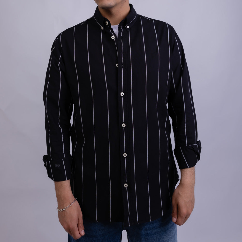 Slim Fit Oxford Striped Long Sleeve Shirt for Men