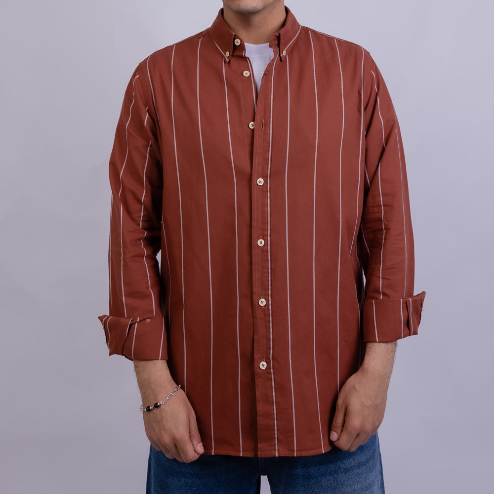 Slim Fit Oxford Striped Long Sleeve Shirt for Men