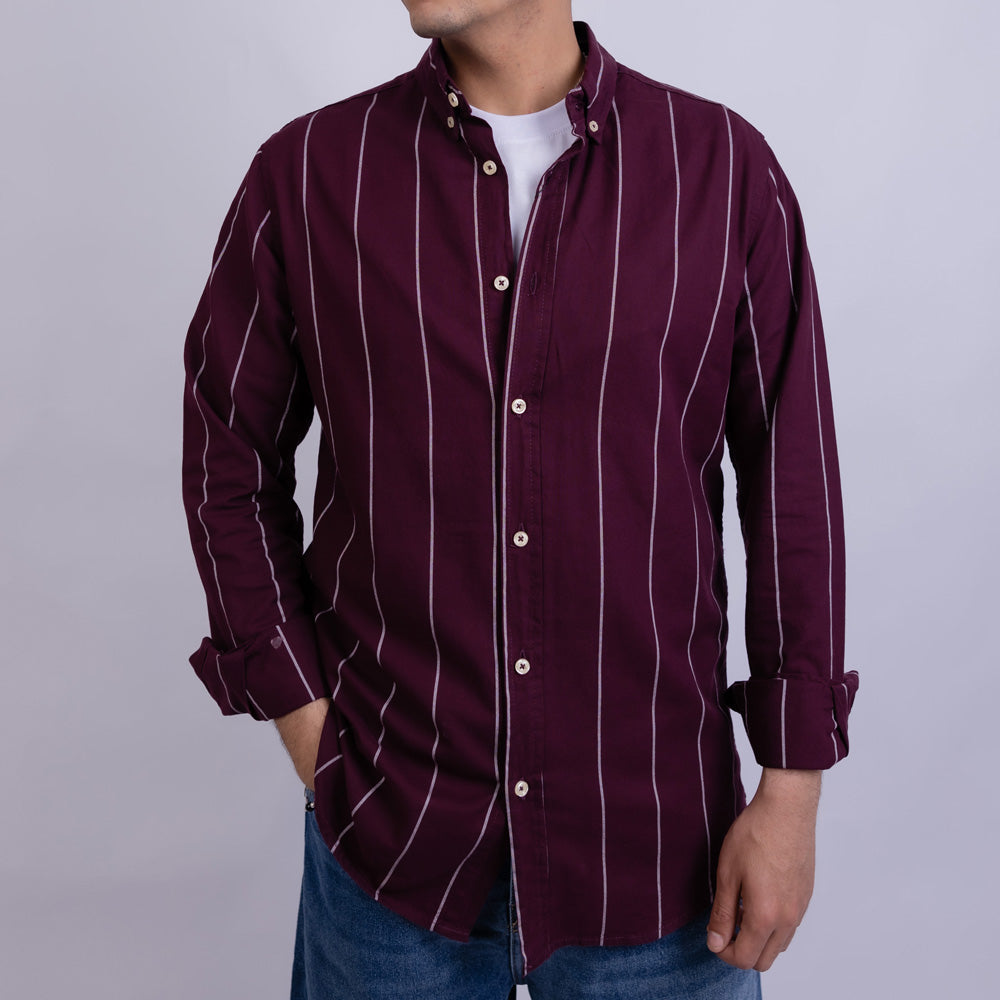 Slim Fit Oxford Striped Long Sleeve Shirt for Men