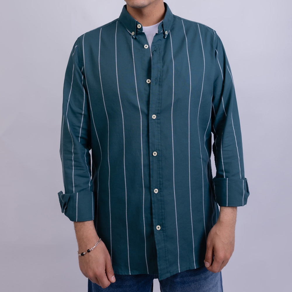 Slim Fit Oxford Striped Long Sleeve Shirt for Men