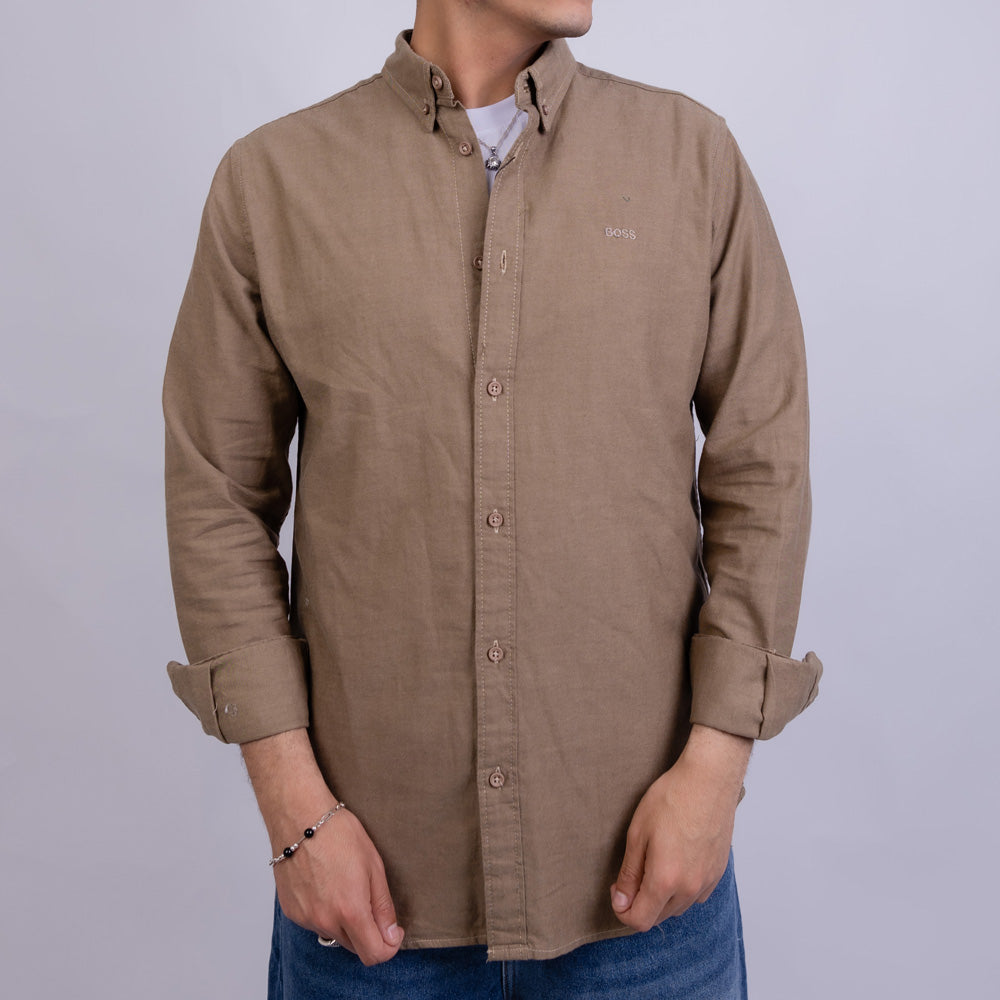 Slim Fit Gabardine Long Sleeve Shirt for Men