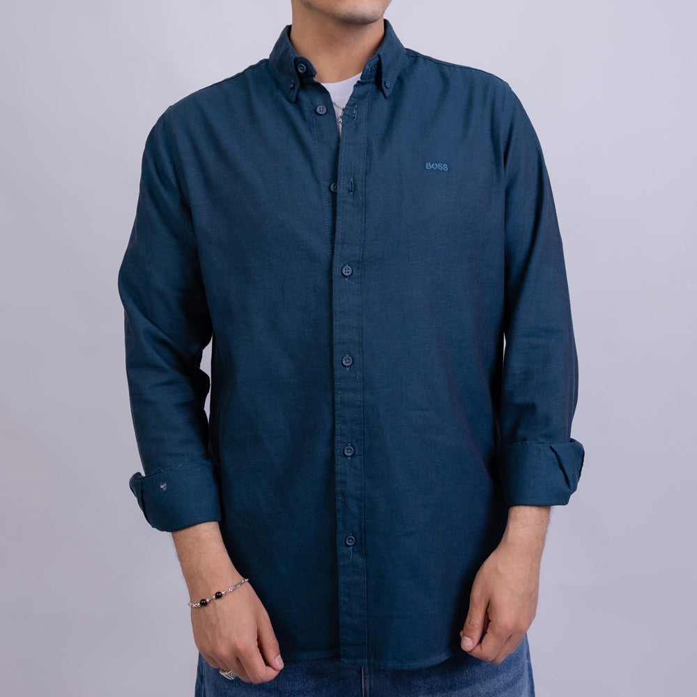 Slim Fit Gabardine Long Sleeve Shirt for Men