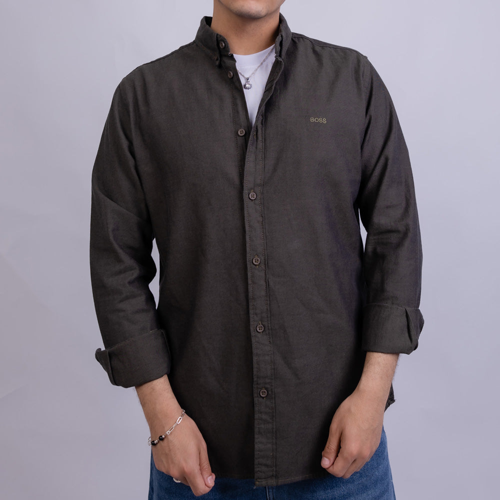 Slim Fit Gabardine Long Sleeve Shirt for Men