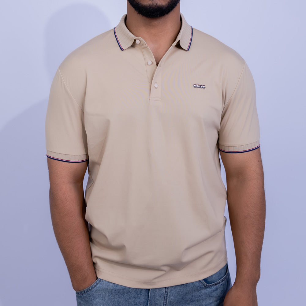 Boss Relaxed Fit Cotton Pique Polo Shirt With Striped Trim For Men