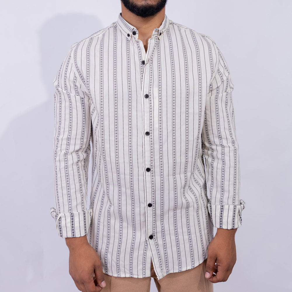 Regular Fit Cotton Striped Long Sleeve Shirt for Men