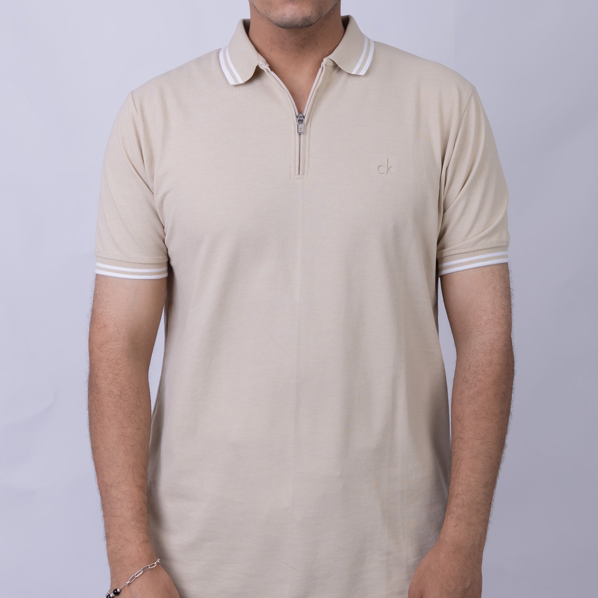 Slim Fit Half-Zip Cotton Men's Polo T-Shirt
