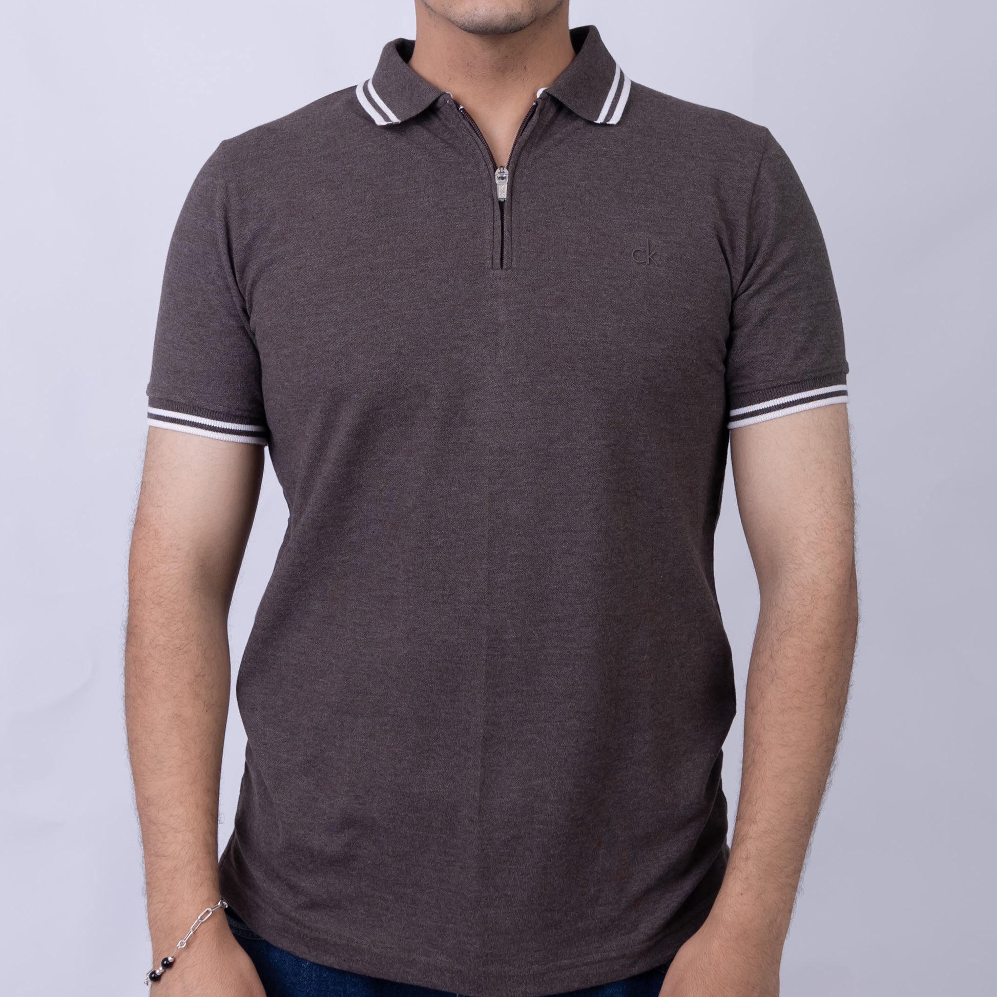 Slim Fit Half-Zip Cotton Men's Polo T-Shirt