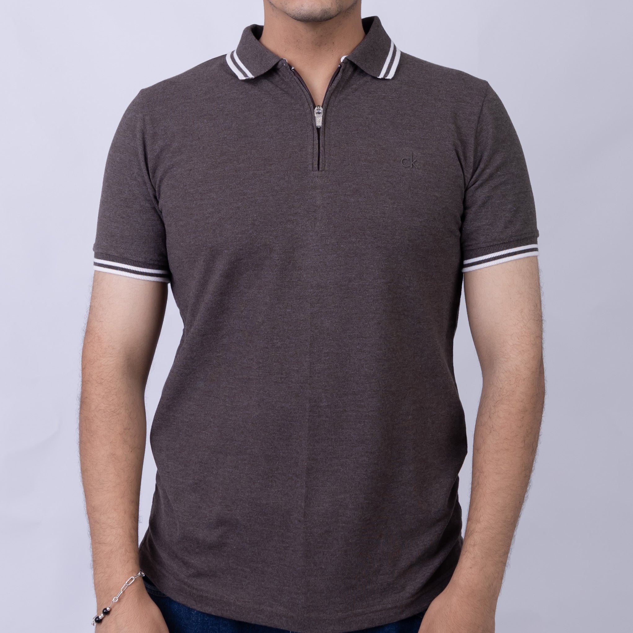Slim Fit Half-Zip Cotton Men's Polo T-Shirt