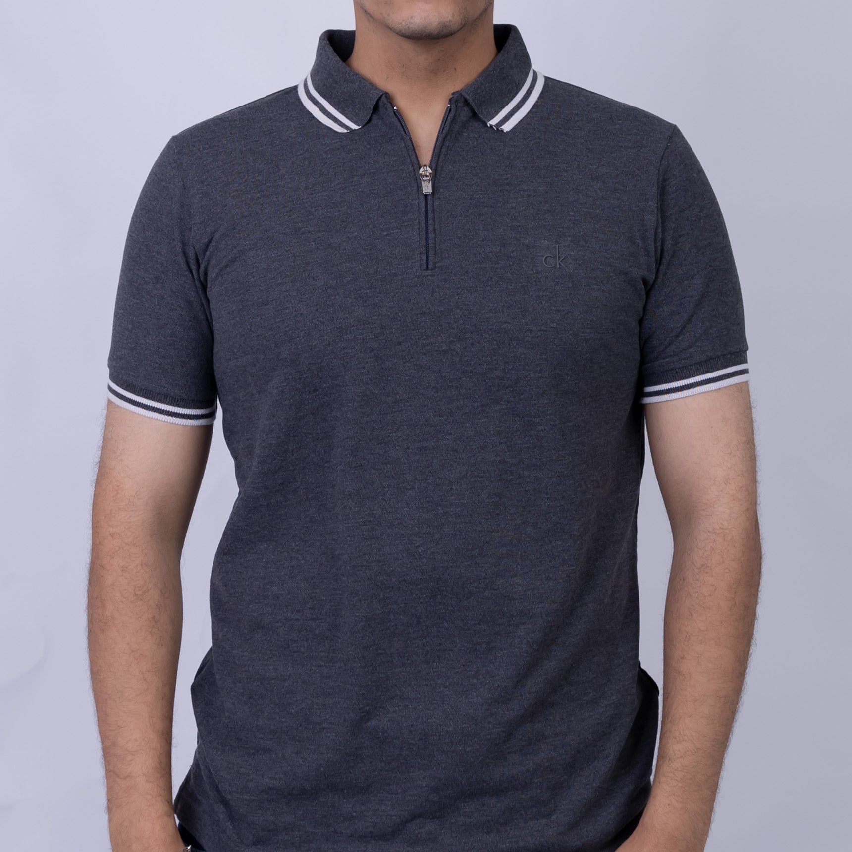 Slim Fit Half-Zip Cotton Men's Polo T-Shirt